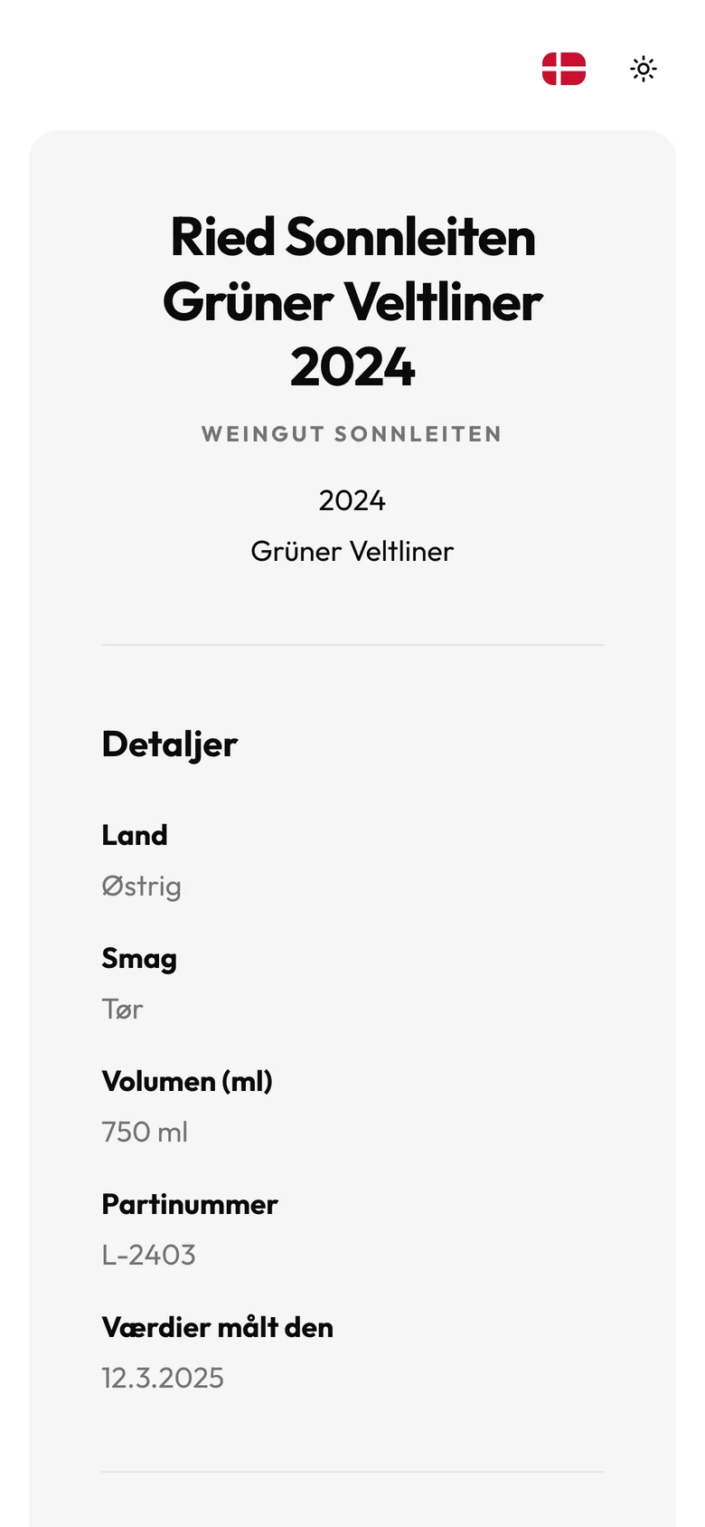 E-etiket for en vin på en smartphone