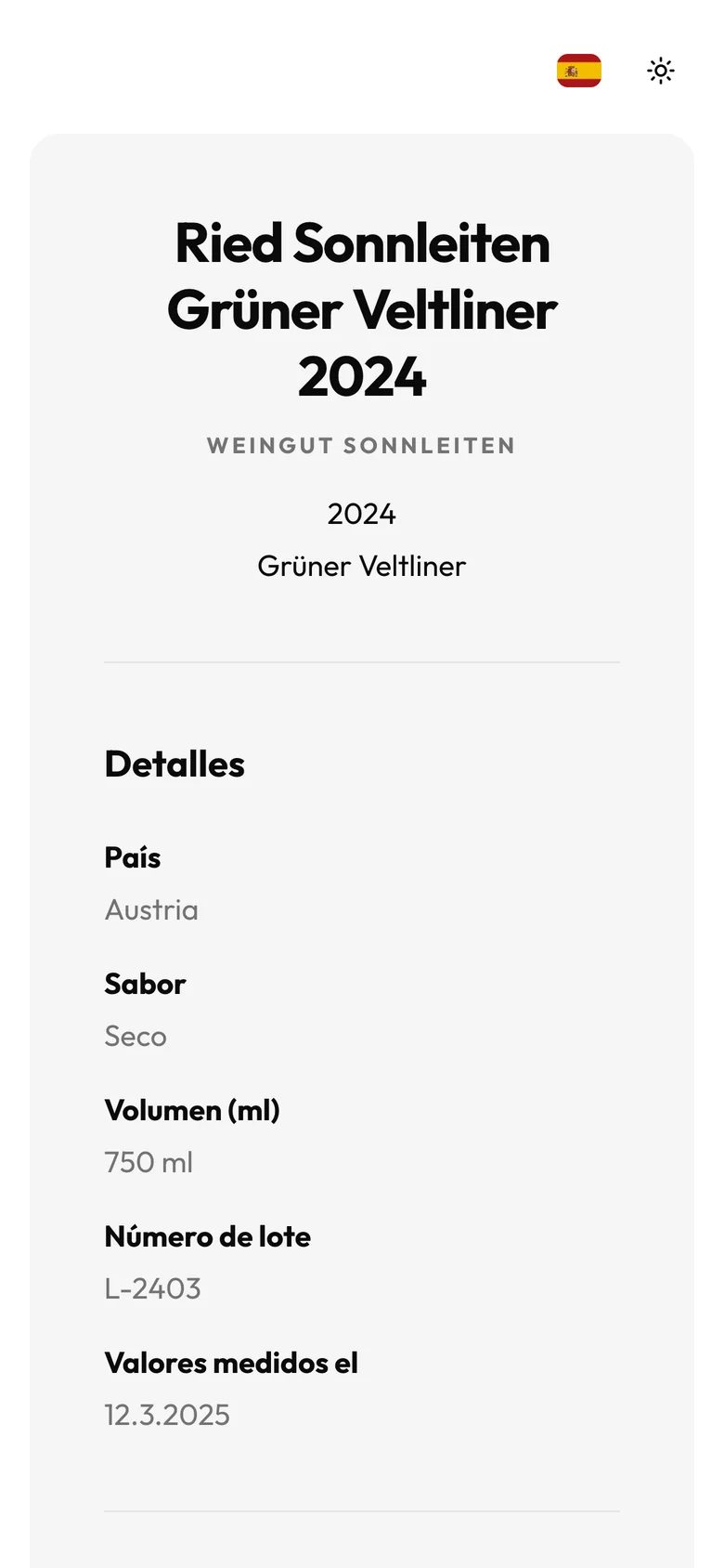 E-etiqueta de un vino en un smartphone
