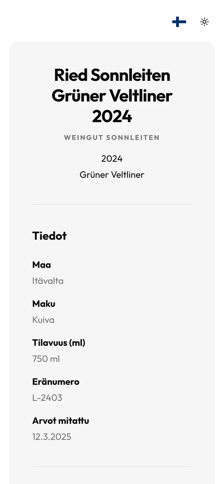 Viinin e-etiketti älypuhelimessa