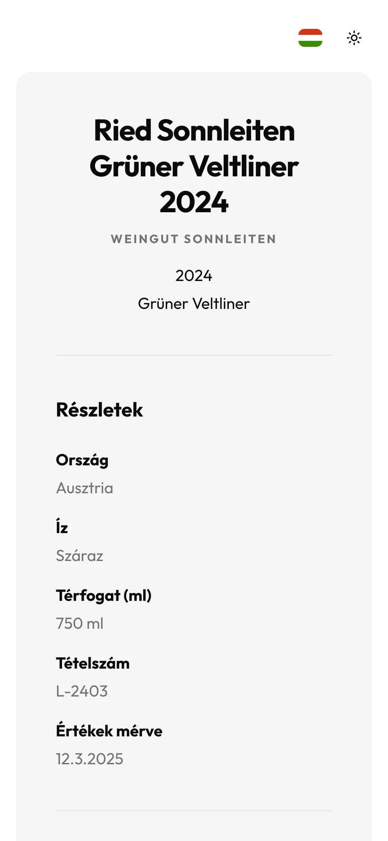 Egy bor e-címkéje okostelefonon